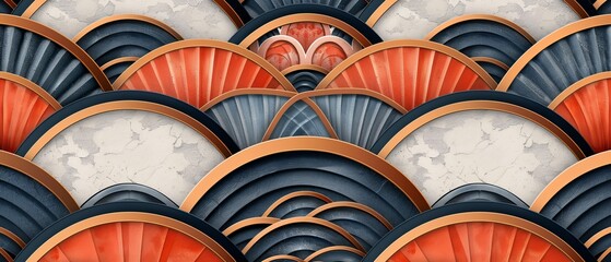Poster - Modern pattern with Japanese geometric template. Vintage wave background decoration.