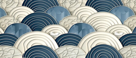 Aufkleber - Pattern modern in Japanese style. Blue geometric background.