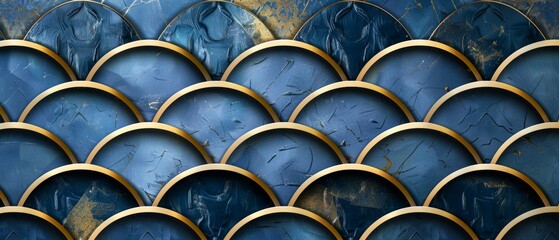 Wall Mural - Modern Japanese pattern. A geometric background in gold and blue.