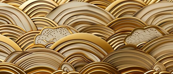 Aufkleber - Pattern modern in Japanese. Geometric background in gold. Ribbon elements.