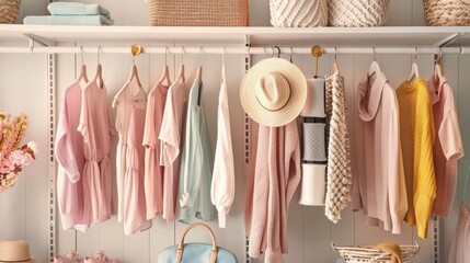 Poster - A closet full of clothes and a hat hanging on a hanger