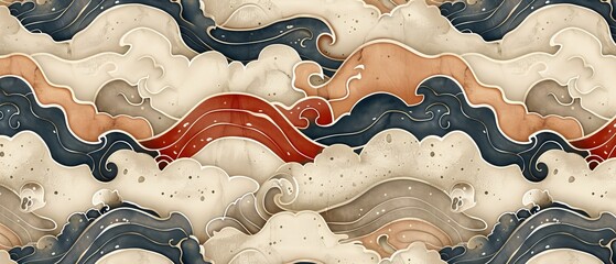 Aufkleber - A Japanese background modern with Asian icons. Traditional oriental poster design. Abstract pattern and template with hand-drawn wave and cloud objects.