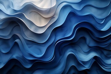 Poster - Striking abstract curves in dark and light blue creating a sense of depth and movement reminiscent of ocean waves