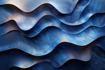Poster - Abstract image of blue wavy patterns with light effects, giving an impression of ocean waves at sunset