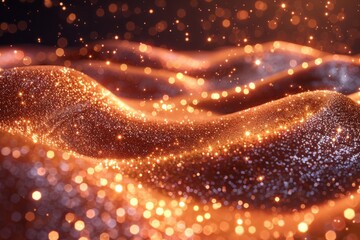 Poster - This image captures the essence of sparkling golden waves rolling gently with a mesmerizing glow against a dark backdrop