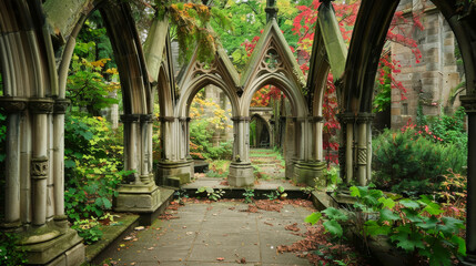 Wall Mural - Beautiful ancient stone arches with ivy and vines