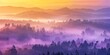 Mystical Sunrise Over Mist-Enveloped Forest and Rolling Hills