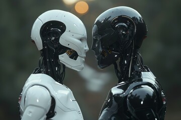 Poster - High-resolution image depicting two humanoid robots with detailed features