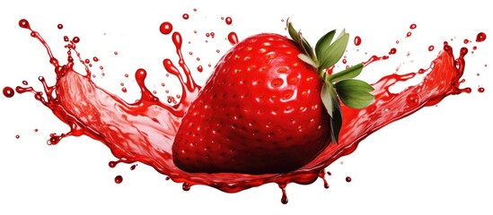 Wall Mural - A strawberry with red liquid splashing