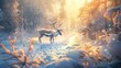 Serene Winter Wonderland: Reindeer Standing Amidst Snow-Covered Trees