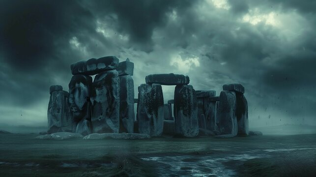 Mysterious Stonehenge in Gothic Twilight, generative ai