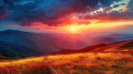 Wall Mural - Beautiful sunset in the mountains. Dramatic sky. Beauty world