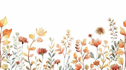 Wall Mural - this is a hand drawn floral garden wallpaper with wildflowers, leaf, foliage in watercolor. it is su