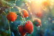 /imagine: Morning dew glistening on plump strawberries in the early light.