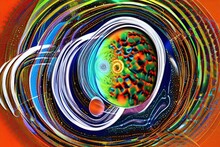 Abstract Image Of A Biological Cell In Bright Colors With High Contrast