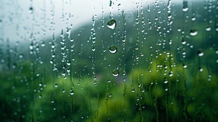 Canvas Print - Raindrops Glistening on Glass Overlooking Greenery