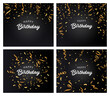 Congratulations confetti banner. Vector background with confetti, ribbons, golden particles and lettering. Holiday illustration for web banner, postcard, poster, greeting template. Happy Birthday