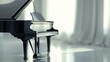A classic grand piano, with its elegant black and white keys, sits gracefully on a pristine white surface, awaiting the touch of a skilled pianist.