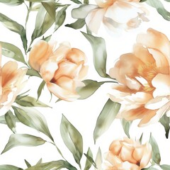 Sticker - Elegant Watercolor Peony and Foliage Pattern for Design Usage