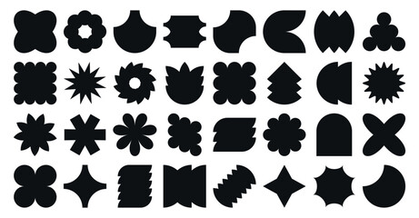 Wall Mural - abstract geometric shapes, frame, textbox in trendy retro y2k style, groovy. black isolated on white