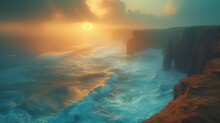Powerful Waves And Jagged Cliffs: Cornwall Beauty, Generative Ai