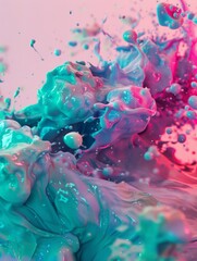 Poster - Vibrant Magenta Turquoise Convergence Abstract Artwork Splashes Colorful Energy Joyful Texture Vibrant Flow Movement.