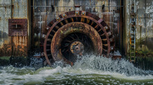 Water Turbine Working At The Mouth Of A River. 