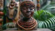 Artisanal Ethnic Necklaces on Wooden Bust, generative ai
