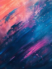 Poster - Radiant Coral Pink and Azure Blue Streaks Painting in Abstract Style