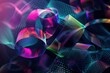 Colorful Holographic Geometric Shapes Stack on Dark Background - 3D Digital Art in Blue, Purple, and Green