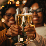 Fototapeta Perspektywa 3d - Two Women Holding Champagne Flutes in Front of a Christmas Tree