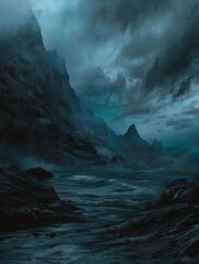 Poster - Charcoal Black and Sky Blue Moody Contrasts in Evocative Artistic Composition.