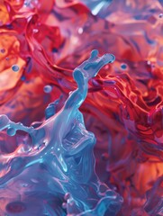 Poster - Fluid Waves: Collision of Azure and Crimson inMesmerizing Dance