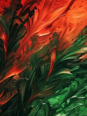 Poster - Dynamic Fiery Red and Forest Green Abstract Sweeps in Vibrant Composition