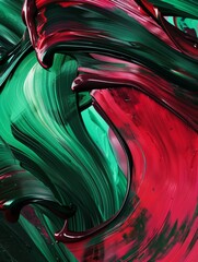 Poster - Bold Crimson and Emerald Green Strokes Intertwined in Abstract Artful Harmony