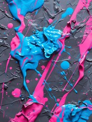 Poster - Bold Electric Blue and Neon Pink Splashes in Abstract Artistic Composition