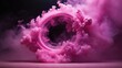 Circular Pink Smoke explodes outward, with dramatic smoke or fog effect with a scary Dark background