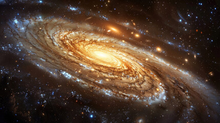Wall Mural - a spiral galaxy is prominently displayed, with a backdrop of twinkling stars filling the vast expans
