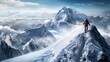 Solitary Mountaineer Trekking Snowy Alpine Ridge at Dusk