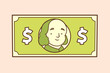 Cute kawaii dollar bill with Benjamin Franklin vector cartoon illustration