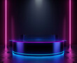 3d style Futuristic Podium mock up for product display in dark background with neon light