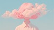 Minimalistic pink pastel  woman with a cloud head