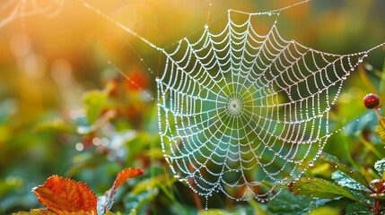 Sparkling Patterns: Spider Web in Rain, generative ai