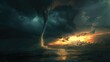 Dramatic Waterspout in Stormy Sky with Ominous Cloudscape - Capturing the Dark and Intense Weather Phenomenon
