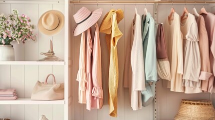 Poster - A closet full of clothes and a hat on a rack