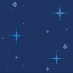 Poster - Blue Starry Night with Sparkle, Pixel Art Style Background