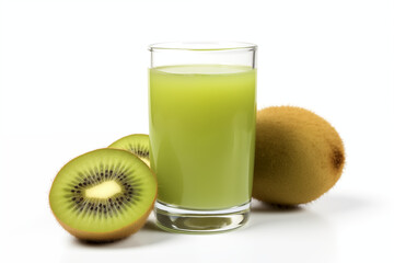 Wall Mural - A glass of kiwi juice and slices of fresh kiwi fruit isolated on white background cutout