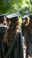 Wall Mural - A group of a bunch of people in graduation caps and gowns, AI