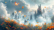 Veiled Wonderlands: Navigating Mist and Mystery with Giant Butterflies