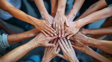 Poster - A group of people holding hands together in a circle, AI